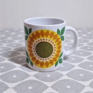 vintage witte porseleinen Waechtersbach W&auml;chtersbach mok met zonnebloem print Renault