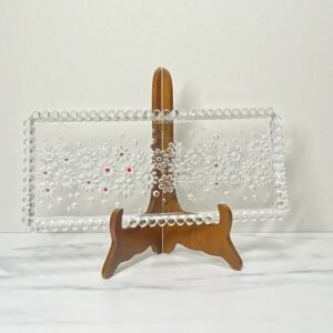 Rechthoekige glazen schotel Walther-glas voor dessert of pralines met bloempjes op